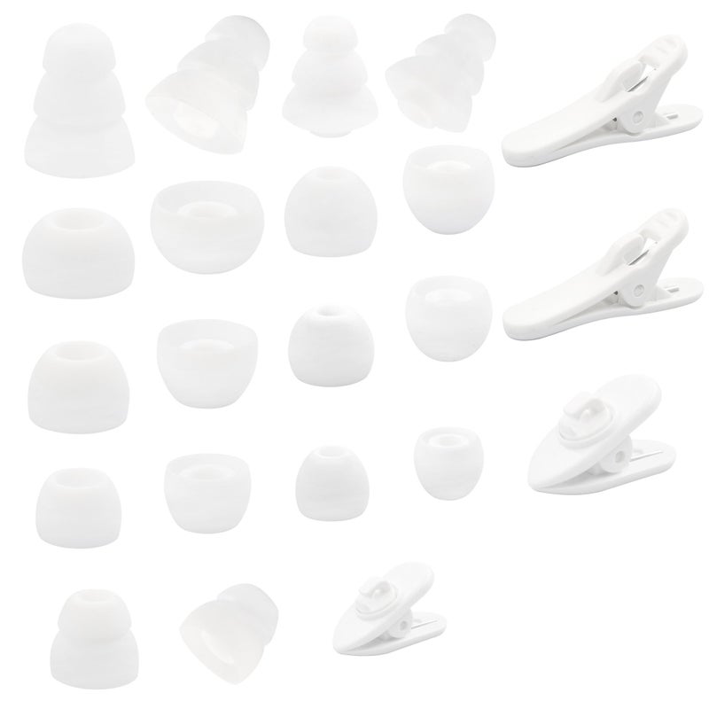 ALXCD Replacement Ear Tips & Clips for in-Ear Earphone, S/M/L Sizes & Double/Triple Flange 9 Pairs Silicone Replacement Earbud Tips Eartips Adapter & 4 Pcs Long/Short Earphone Wire Clip (Black 18+4) - Image 1